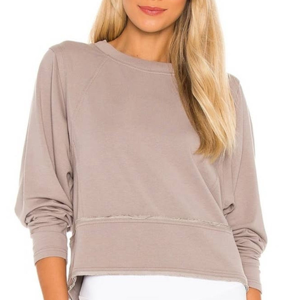 Free People Movement Where the Wind Blows Cropped Taupe Crewneck Sweatshirt